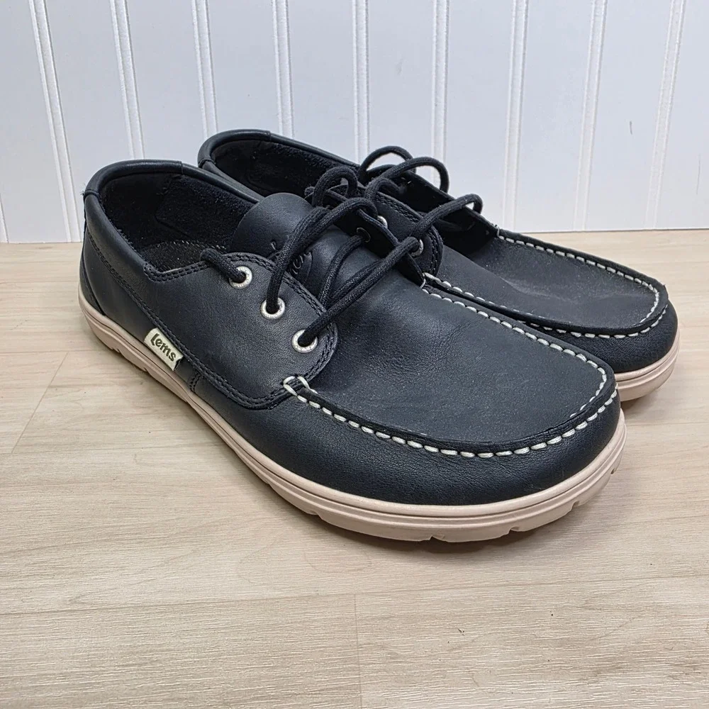 Lems Mariner Navy Leather Barefoot Boat Shoes Mens 43 Minimalist Zero Drop